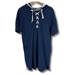 J.Crew Terry Lace-Up Hooded Dress Mini Nautical Beach Sailor Navy Blue Small